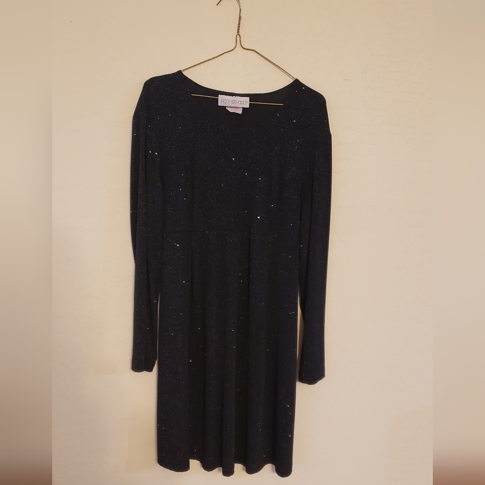 Vintage Motherhood Maternity Black with sparkles tieback baby doll dress size L